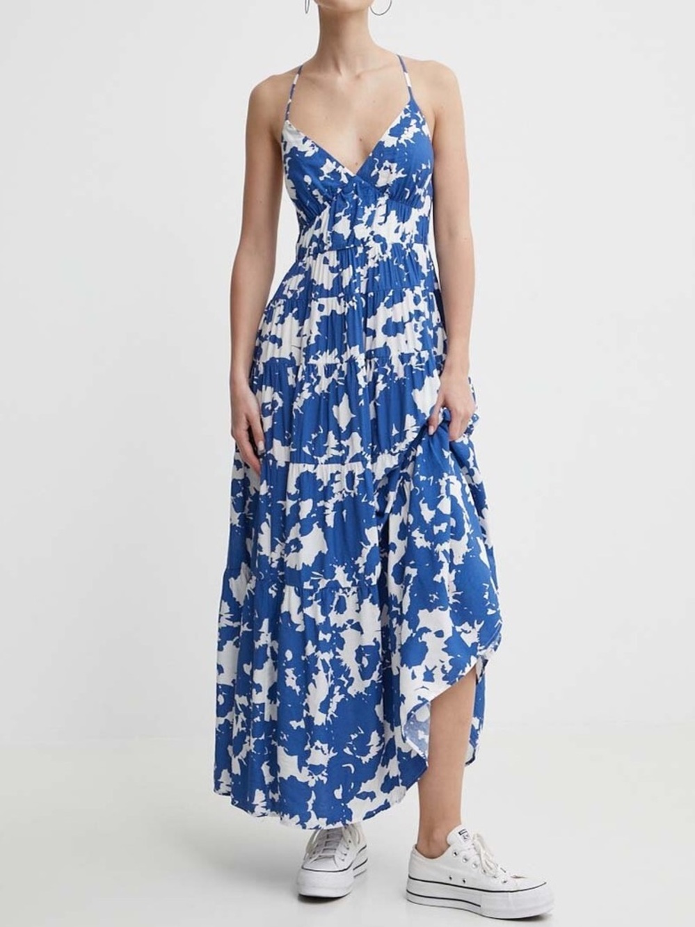 Abercrombie & Fitch Blue White Floral Tiered Maxi Dress Small